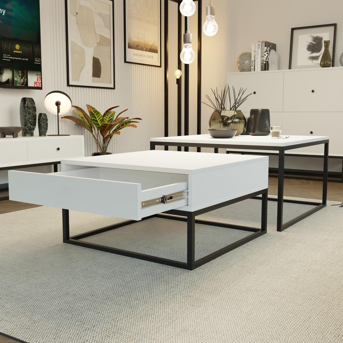 COUCHTISCH quadratisch Weiß, MDF Tischplatte, Rahmen Schwarz - Schwarz/Weiß, Holzwerkstoff (70/70/42cm) - Idohome