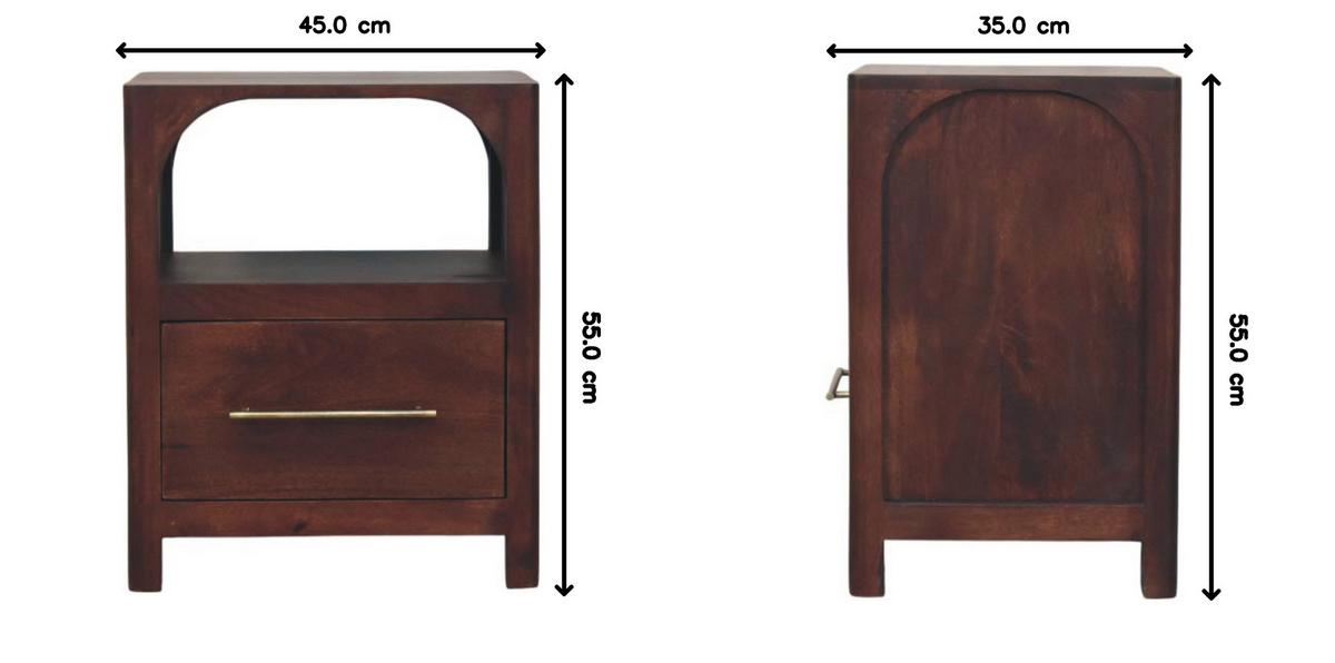 NACHTTISCH mit Wine-Wood-Oak-Finish, 1 Schublade, 1 offene Ablage, dunkelbraun. - Dunkelbraun, Holz/Metall (45/55/35cm) - Artisan Furniture