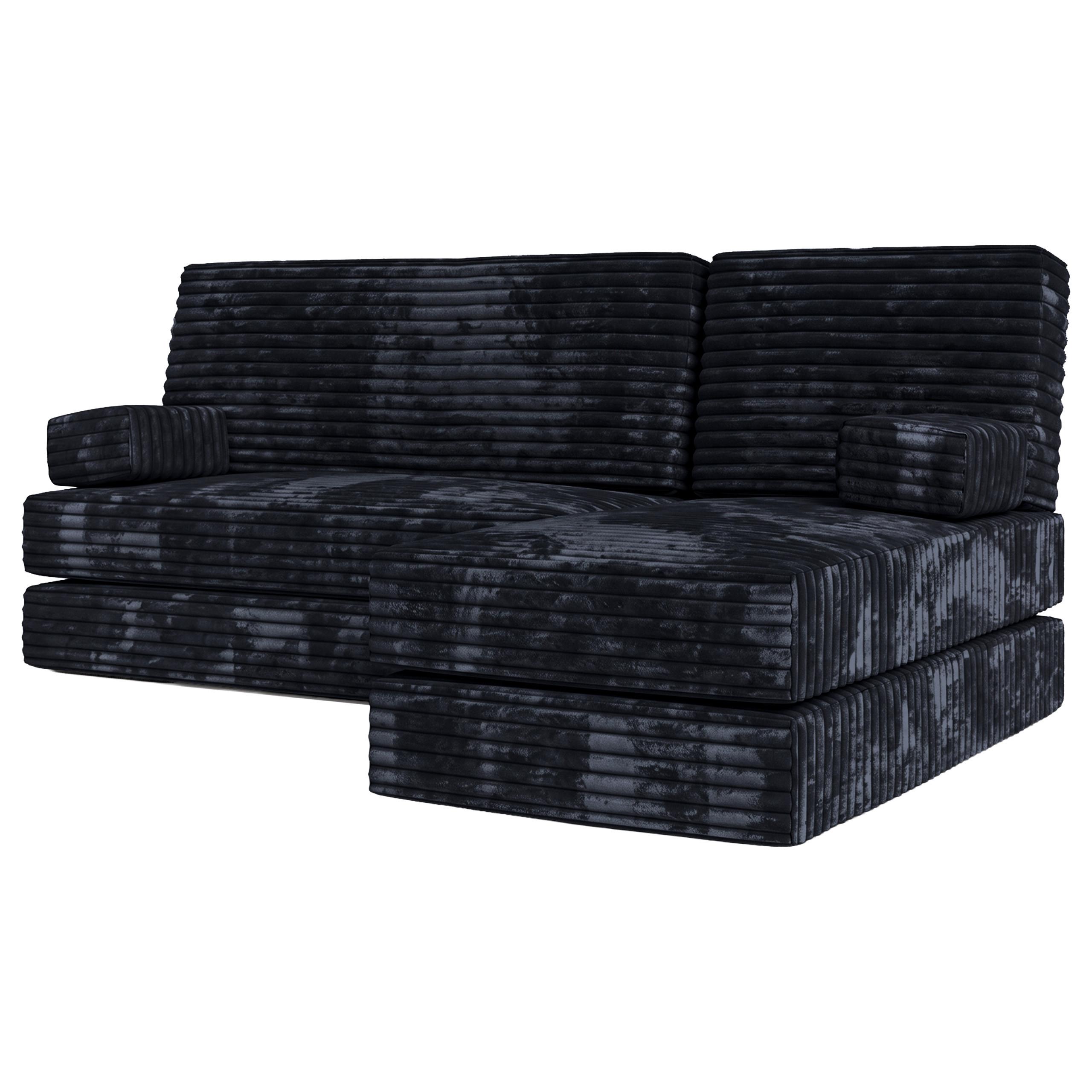 ECKSOFA NOTIA modulares Boneless Sofa mit Schlaffunktion Schwarz Cordstoff - Schwarz, Textil (200/120cm) - MASSENO