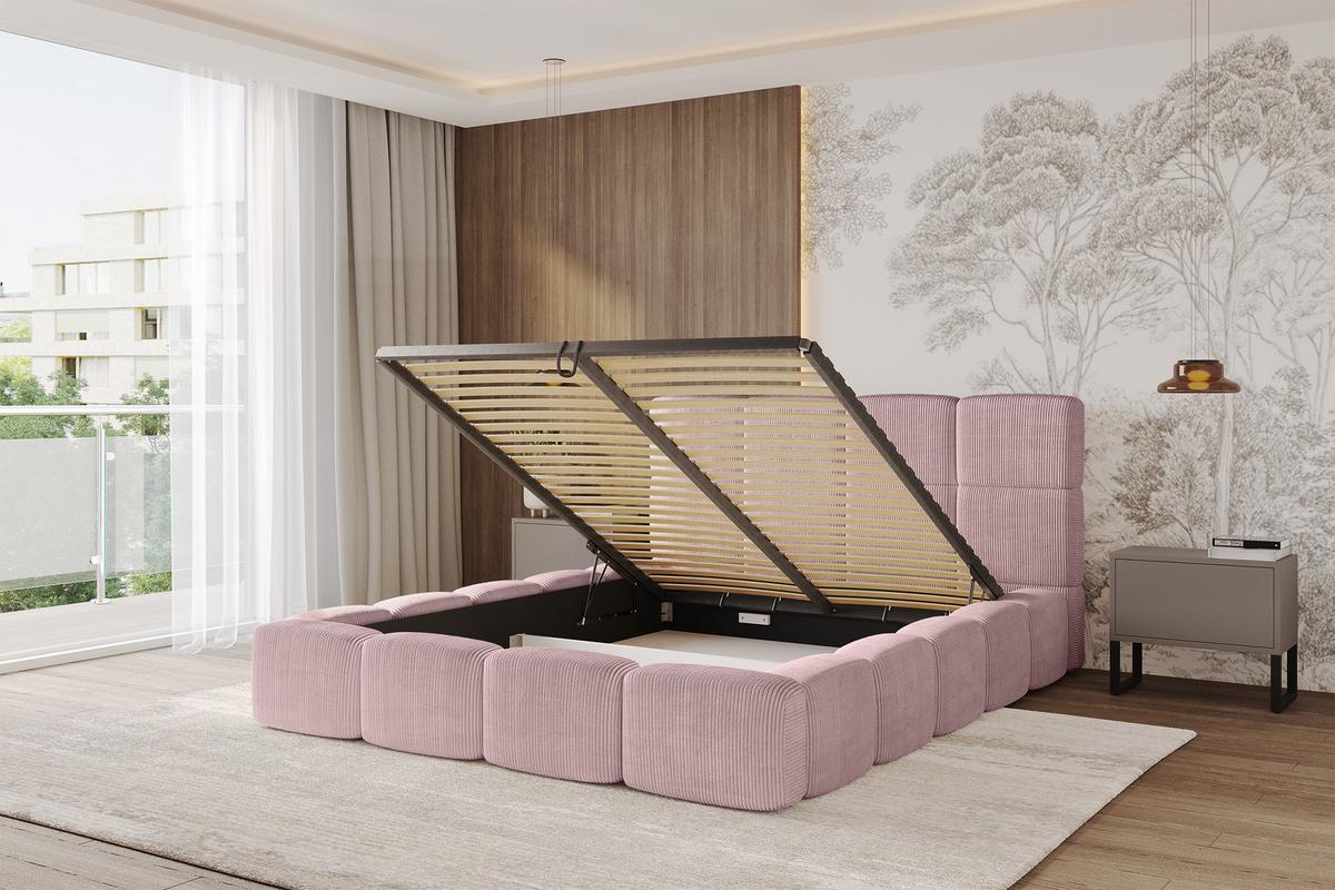 POLSTERBETT mit Bettkasten und Lattenrost, Bett mit Kopfteil, Boxbett ohne Matratze, Doppelbett mit Stauraum - NATA 120x200 Rosa - Rosa, Holzwerkstoff/Textil (120/200cm) - ALTDECOR