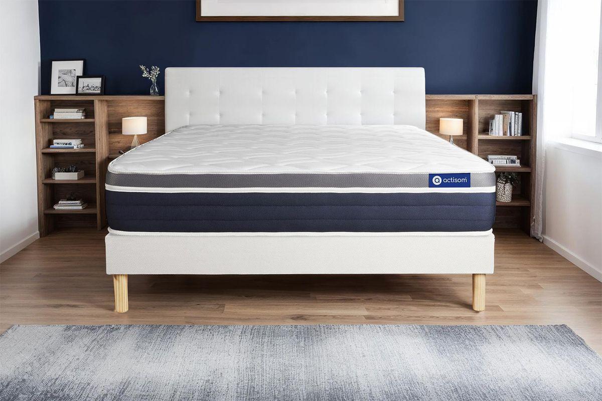 BETT Actiflex confort Taschenfederkern und Memory-Schaum 80 x 200 cm h2 - Kit Bettgestell Weiß - Beige/Weiß, Karton/Holz (80/200cm) - ACTISOM
