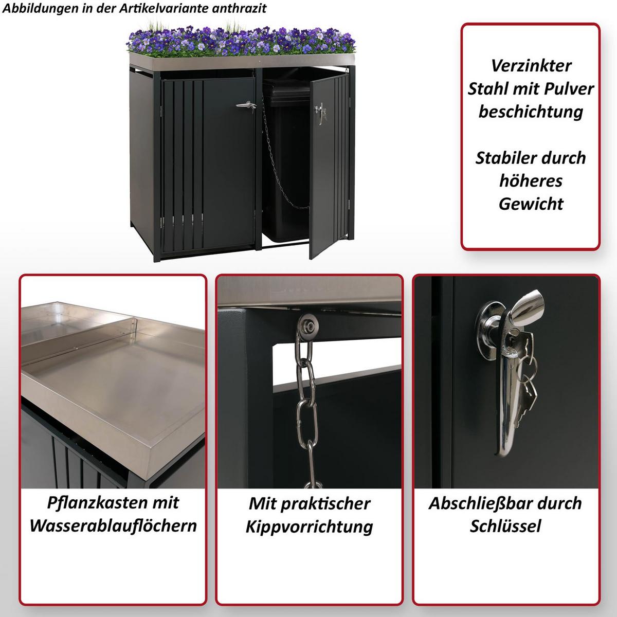 2ER-MÜLLTONNENVERKLEIDUNG Anthrazit - Anthrazit, Metall (132/125/84cm) - MCW