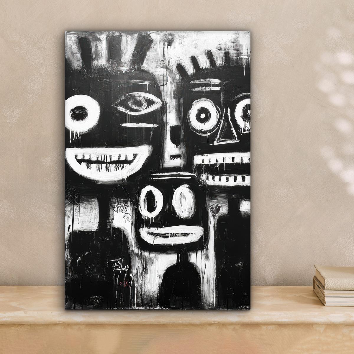LEINWANDBILD Malerei - Figuren - Schwarz - Abstrakt Deko Wohnzimmer 20x30 cm - Schwarz, Textil (20/30cm) - MuchoWow