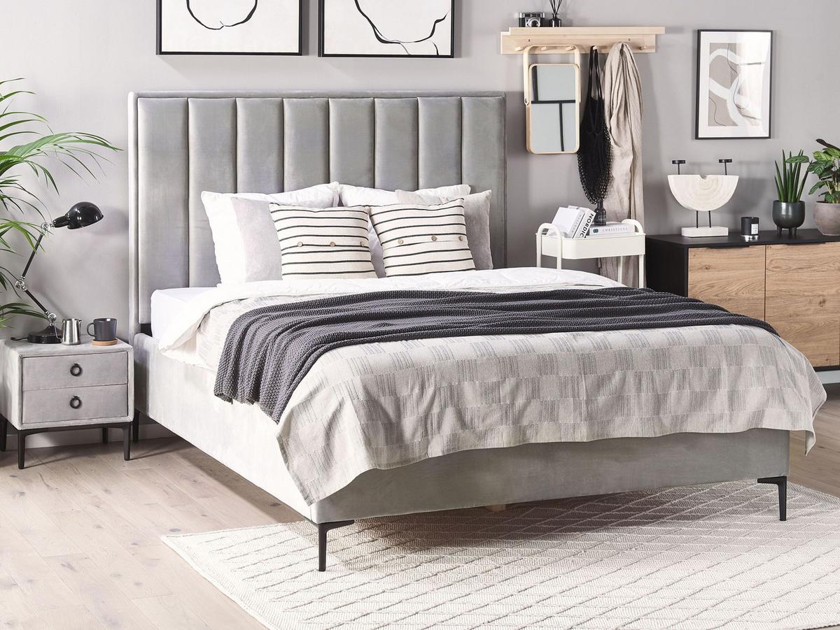 POLSTERBETT 160x200 cm Grau Sezanne - Hellgrau, Textil (160/200cm) - Beliani