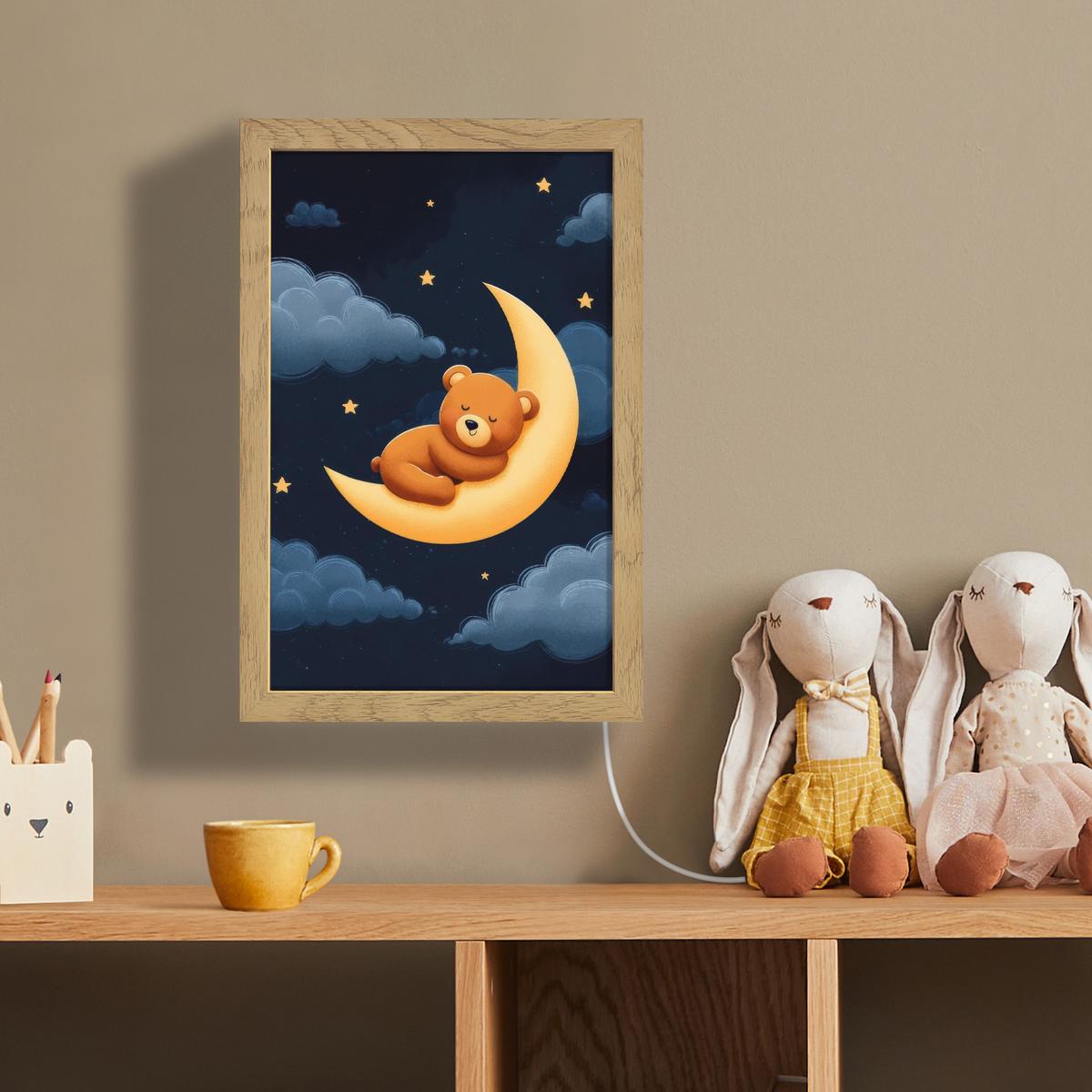WANDLEUCHTE Teddybär - Mond - Wolken - Sterne 20x30 cm - Dunkelblau, Holzwerkstoff (20/30/8cm) - OnlyWow