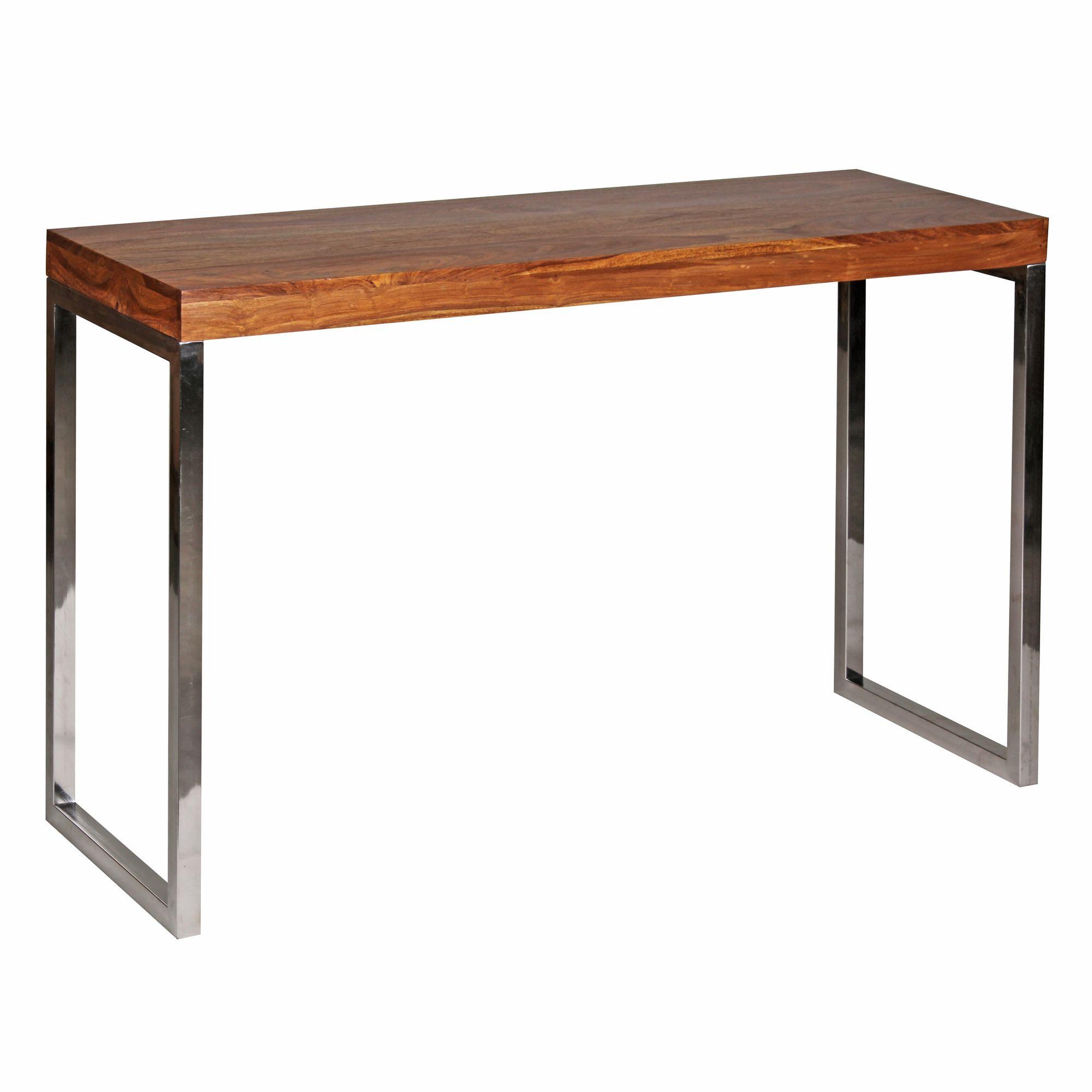 KONSOLENTISCH Massivholz Metallbeine Landhausstil GUNA, Dunkelbraun 45x120x76 cm - Silberfarben/Braun, Holz/Metall (120/45/76cm) - KADIMA DESIGN