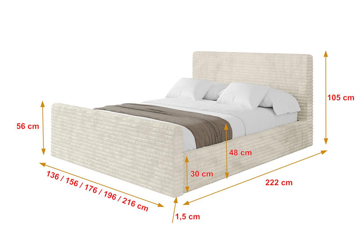 POLSTERBETT mit Bettkasten, Fußteil und Lattenrost, Boxbett ohne Matratze - ALOVA-Z 120x200 Beige - Beige, Holzwerkstoff/Textil (120/200cm) - ALTDECOR