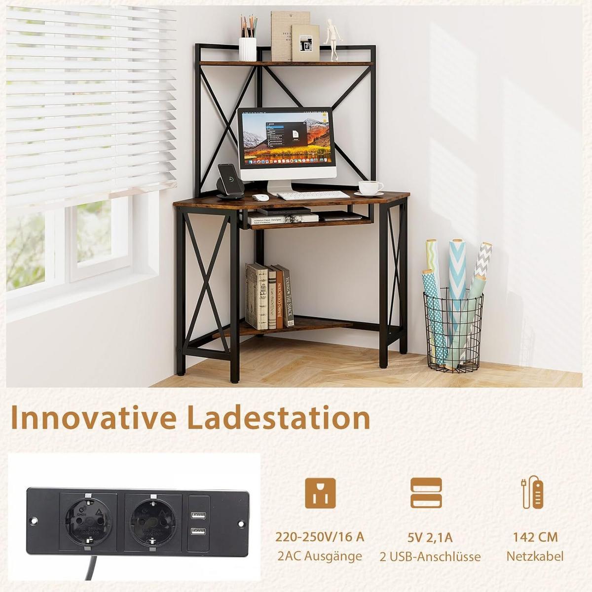 ECKCOMPUTERTISC 145cm Braun - Braun, Holz (75/113/145cm) - COSTWAY
