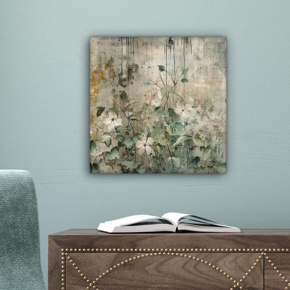 LEINWANDBILD Blumen - Blätter - Abstrakt - Modern Deko Wohnzimmer 20x20 cm - Grau, Textil (20/20cm) - MuchoWow
