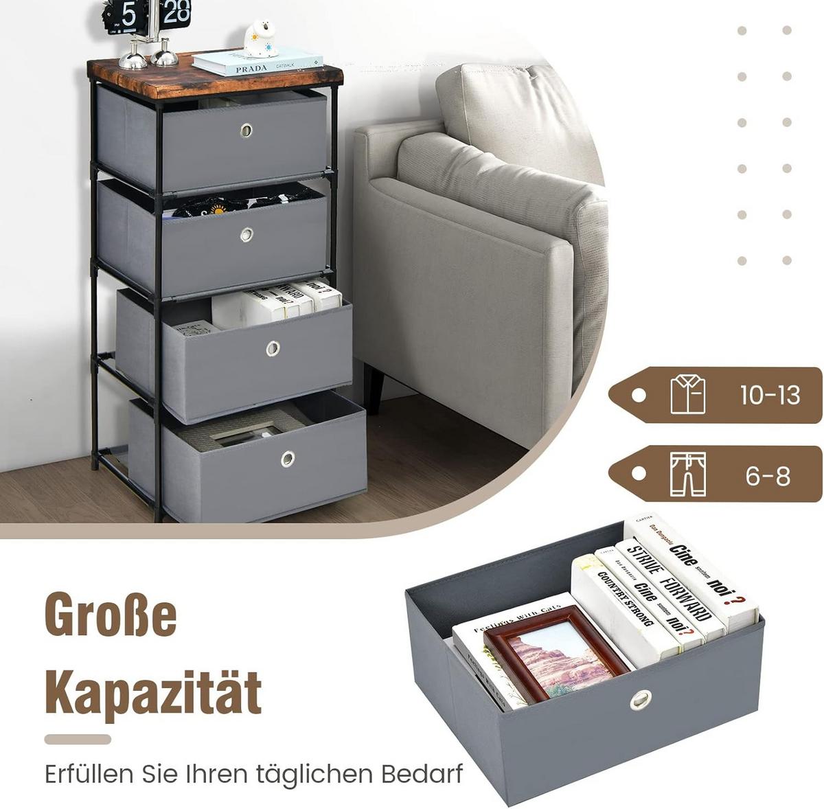 NACHTTISCH Grau - Grau, Textil (42/85/34cm) - COSTWAY