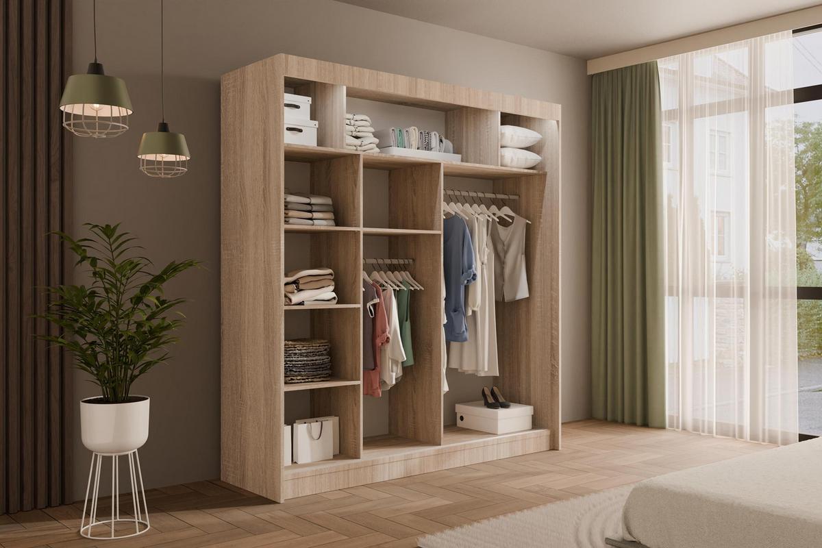 KLEIDERSCHRANK AMOHA mit LED - 200 cm - Sonoma Eiche - Sonoma Eiche, Holzwerkstoff (200/215/61cm) - ALTDECOR