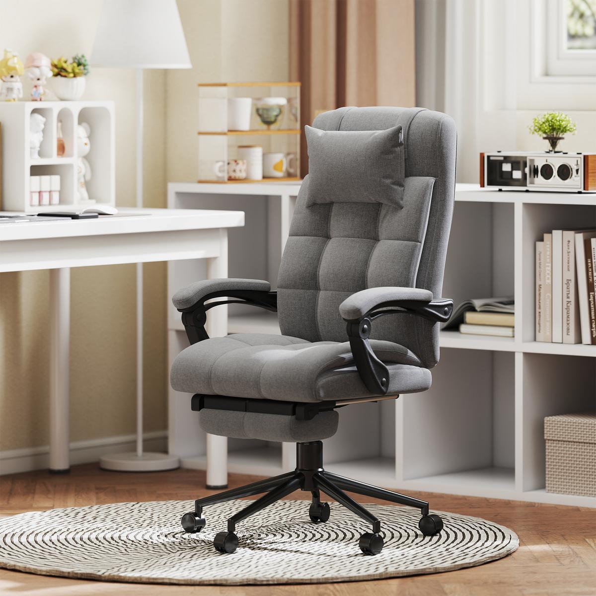 BÜROSTUHL mit Massagefunktion, Ergonomisch Schreibtischstuhl mit Lendenheizung - Grau, Kunststoff (76/124/66cm) - Vinsetto