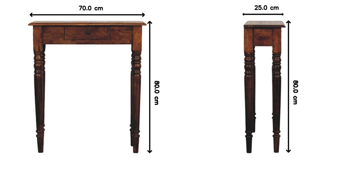 KONSOLE Massivholz Kastanienbraun Gedrechselte Beine, 1 Schublade, Dunkelbraun - Dunkelbraun/Messingfarben, Mangoholz/Holz (25/70/80cm) - Artisan Furniture