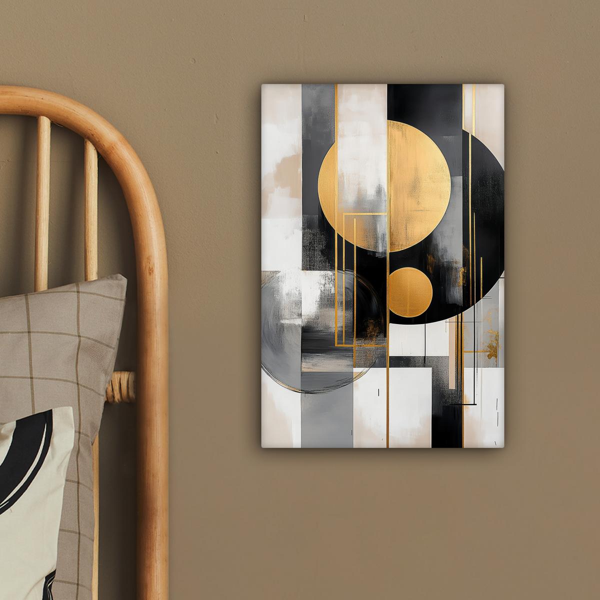 LEINWANDBILD Abstrakt - Gold - Silber - Formen - Ästhetisch - Modern Deko Wohnzimmer 20x30 cm - Goldfarben, Textil (20/30cm) - MuchoWow