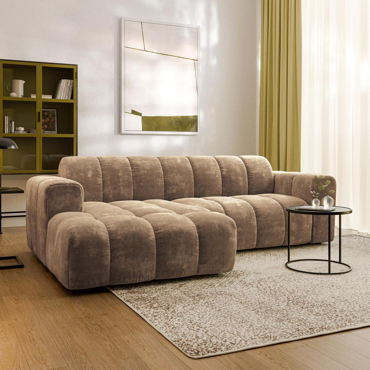 ECKSOFA TISI Beige Chenille - Beige, Holz (274/165cm) - MASSENO