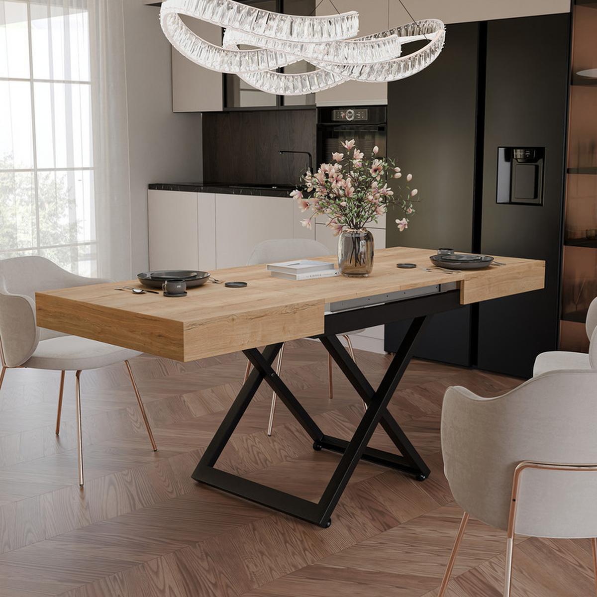 COUCHTISCH SANELLE ausziehbar mit Liftfunktion, 120/80/76 cm Schwarz / Halifax-Eiche - Eichefarben/Schwarz, Holzwerkstoff/Metall (80/120/27cm) - Idohome