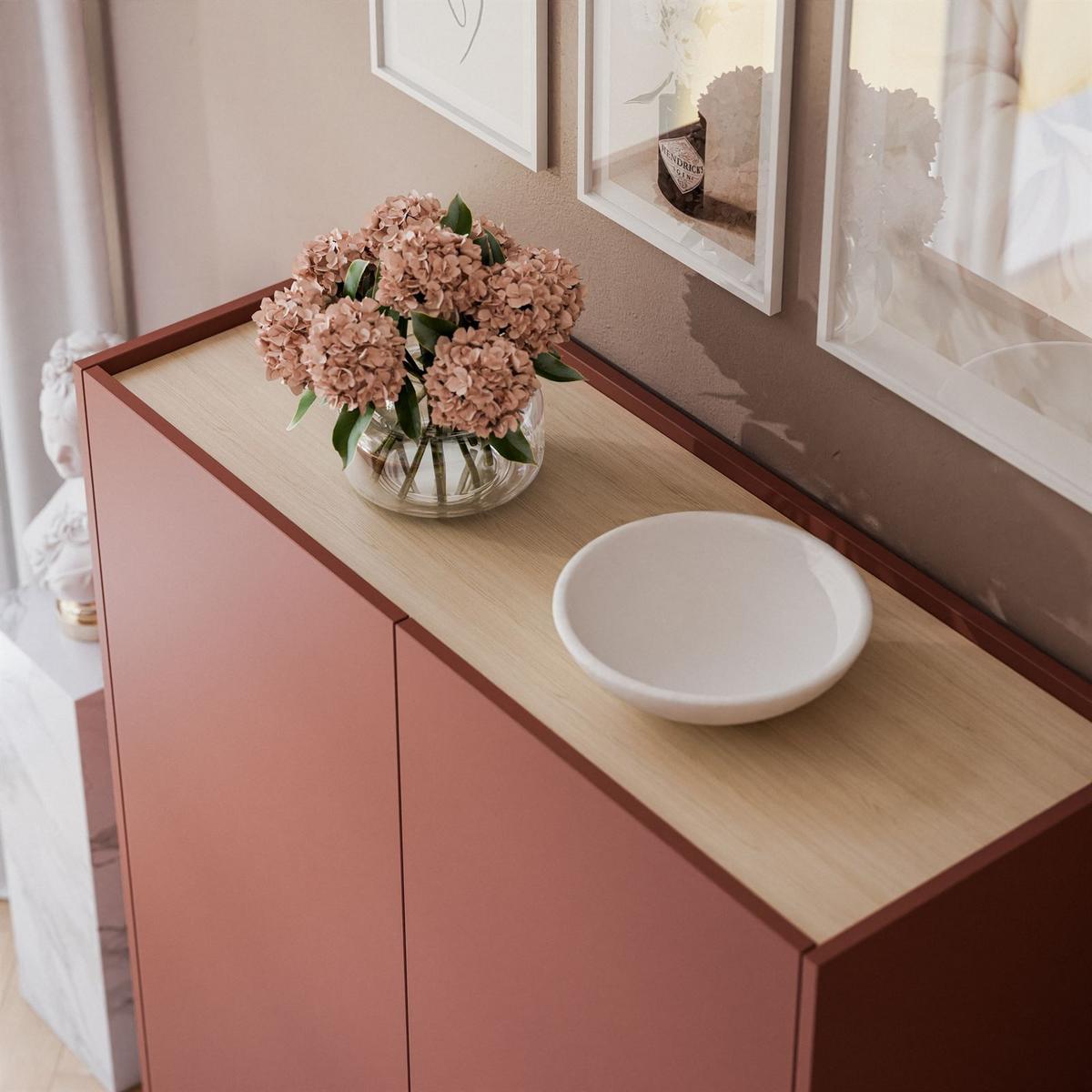 HOCHKOMMODE ESSENCE 2D KD97 Keramik Rot / Eiche Linea - Eichefarben/Rot, Holzwerkstoff (97/122/37cm) - Lookway
