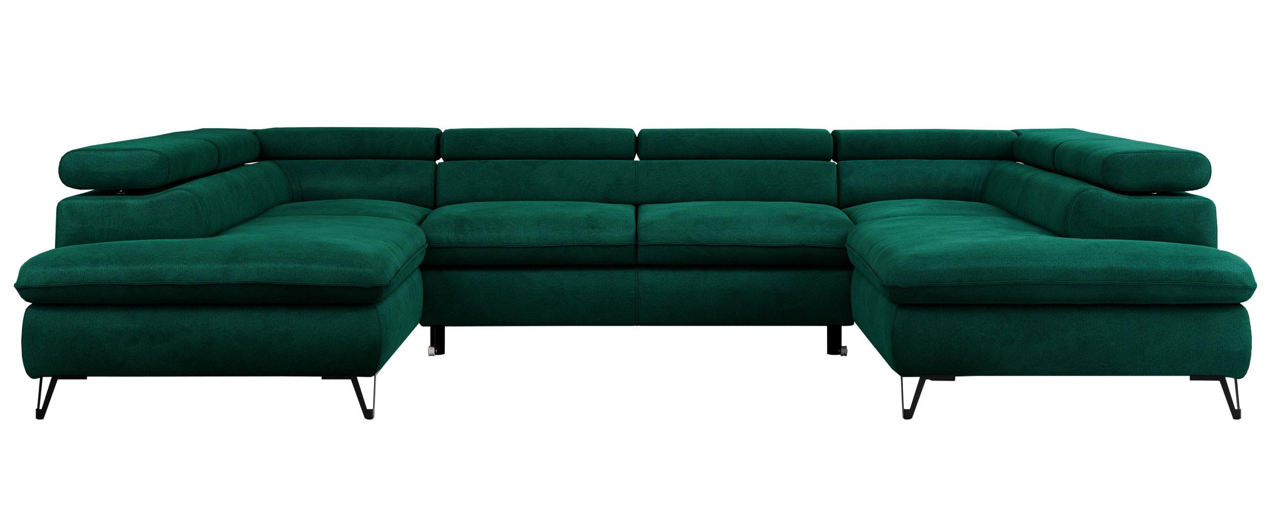 WOHNLANDSCHAFT PEDRO U Velvet Grün - Schwarz/Grün, Textil/Metall (346/76/208cm) - MKS