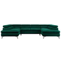 WOHNLANDSCHAFT PEDRO U Velvet Grün - Schwarz/Grün, Textil/Metall (346/76/208cm) - MKS