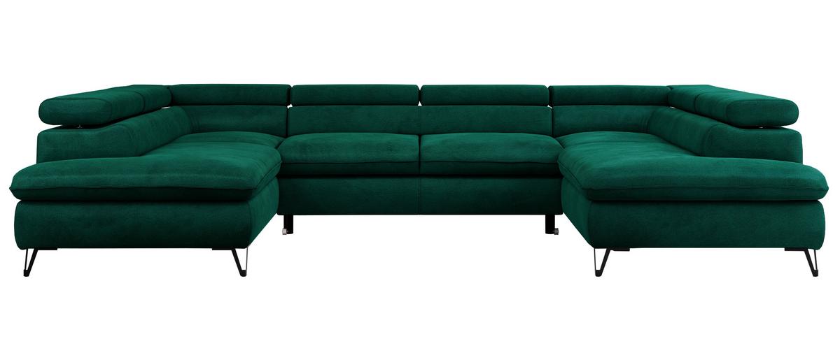 WOHNLANDSCHAFT PETER U Velvet Grün - Schwarz/Grün, Textil/Metall (346/76/208cm) - MKS