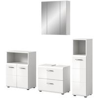 BADMÖBEL Set 4-teilig weiß Hochglanz, Badkombination 180 cm mit viel Stauraum - Weiß Hochglanz/Silberfarben, Glas/Holzwerkstoff (180/185/30cm) - Inn.Furn