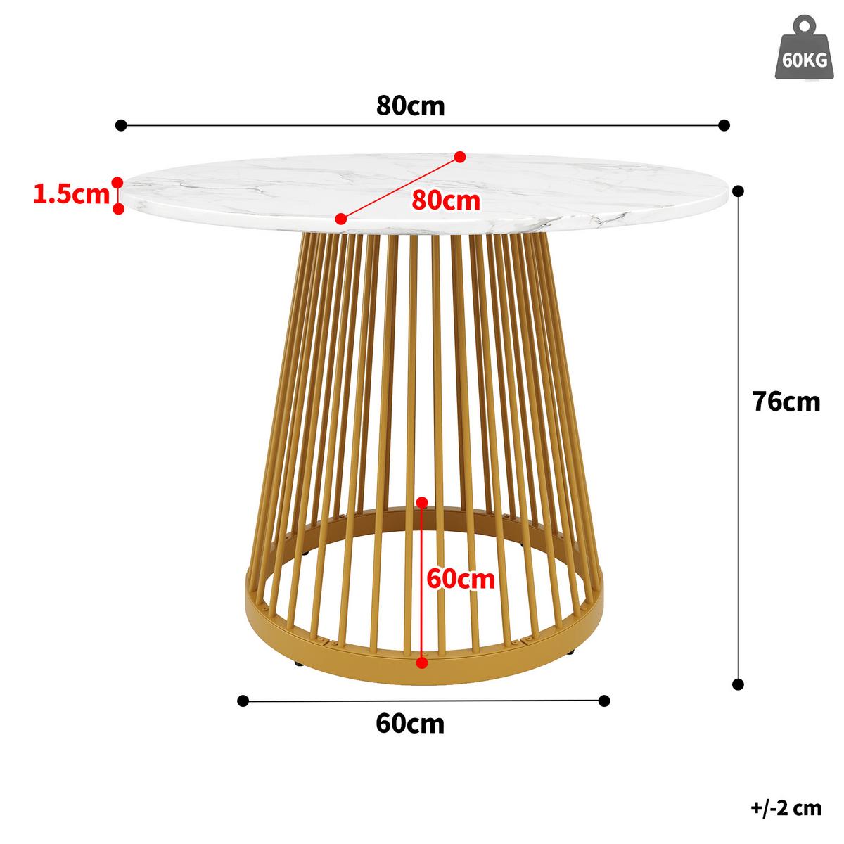 ESSTISCH runder marmor-optik & gold Ø 80 cm für 4 personen - Goldfarben, Holzwerkstoff (80/80/76cm) - Urban Meuble