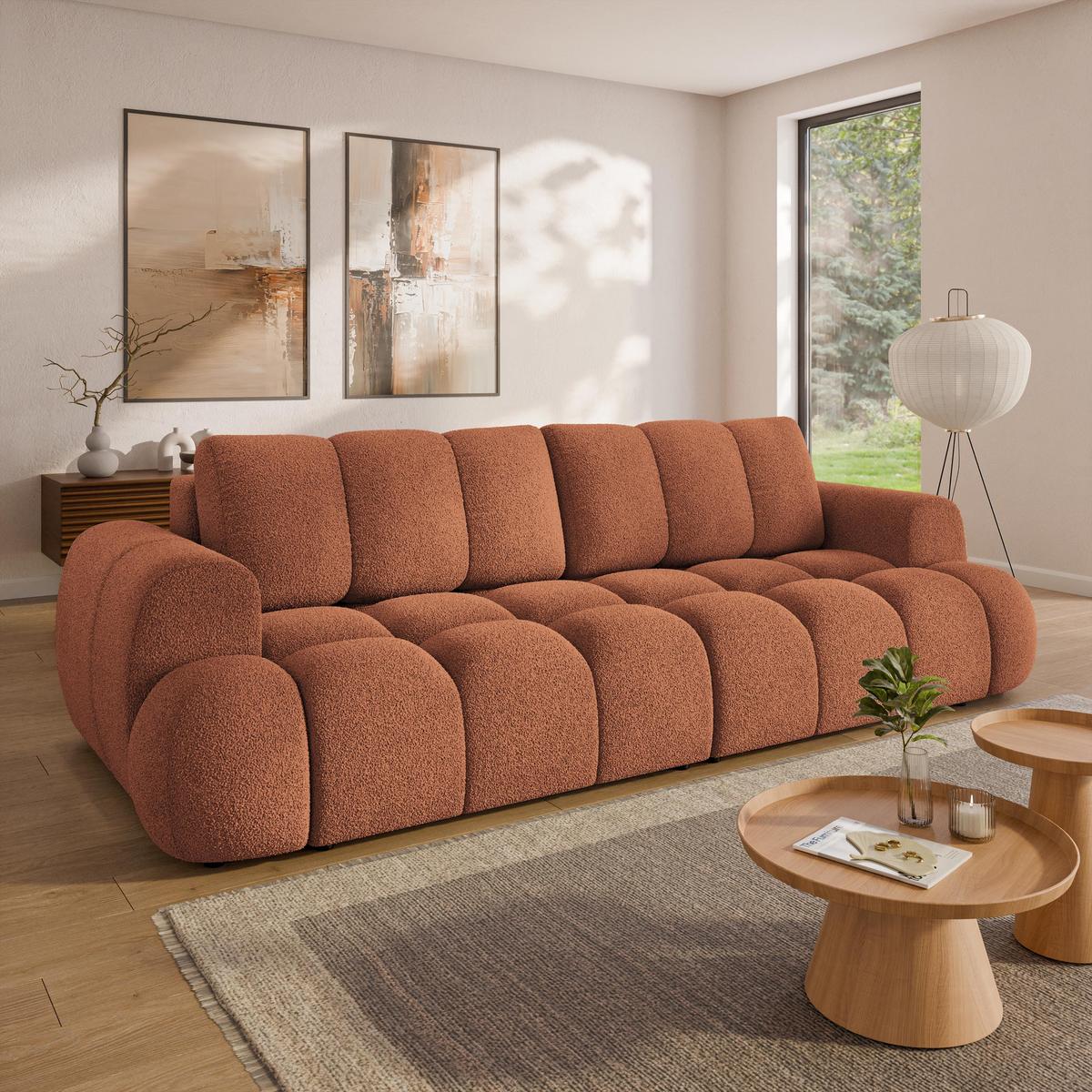 BETTSOFA DAFNE Orange Bucle-Stoff mit Schlaffunktion - Orange, Textil (300/88/113cm) - MASSENO