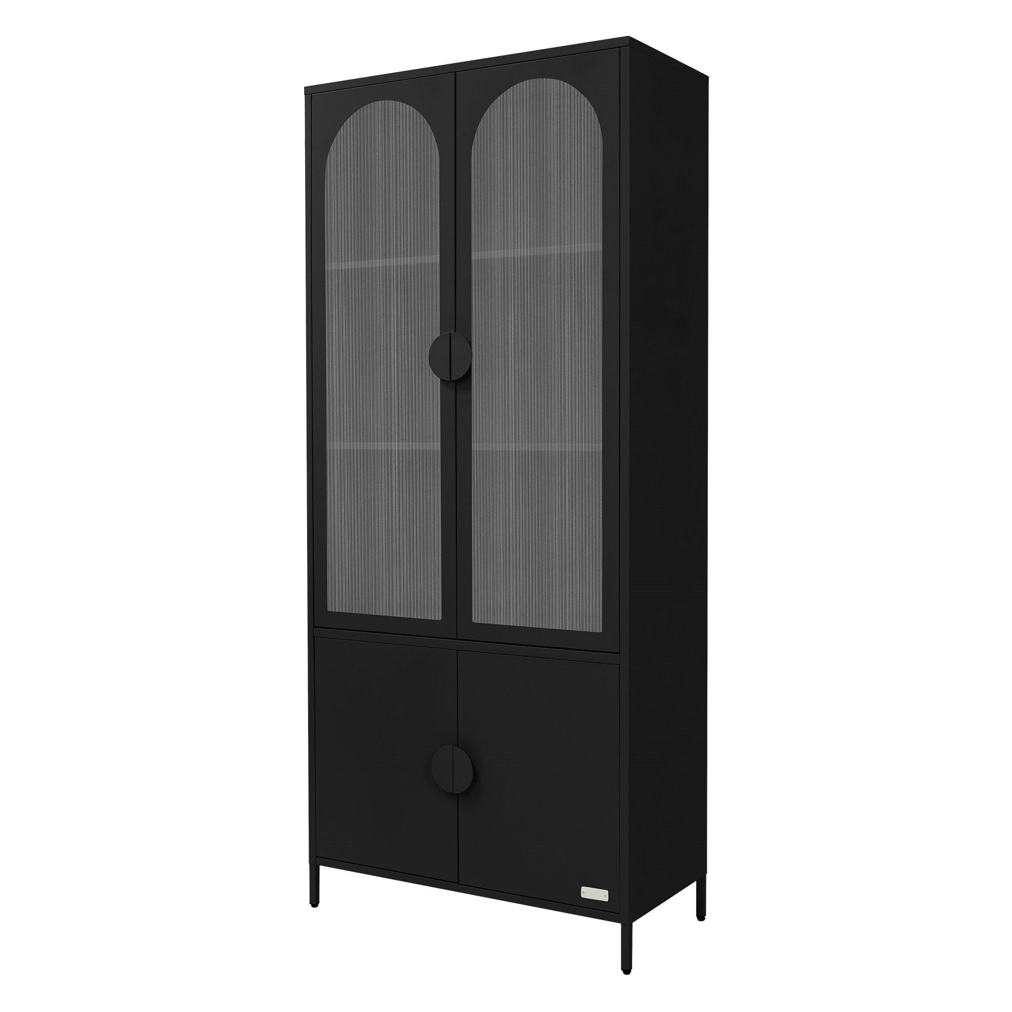 VITRINENSCHRANK 80x185x40 cm Schwarz aus Stahl mit 4 Türen - Schwarz, Metall (80/185/40cm) - ML-DESIGN