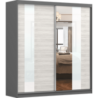 SCHWEBETÜRENSCHRANK MULTI 32 Graphit, Kathult Weiß, ohne LED Beleuchtung 203 cm - Weiß/Grau, Glas/Holz (203/218/61cm) - imoebel24