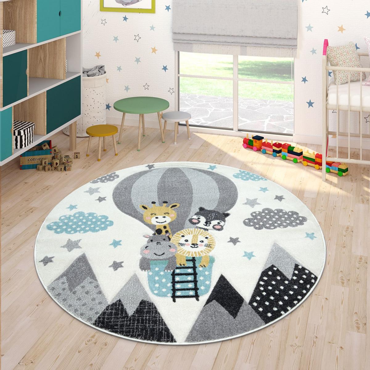 KINDERTEPPICH, mit Ballon- und Tier-Motiv, aus Polypropylen, Creme, Ø 160 cm - Beige, Textil (160/160cm) - KADIMA DESIGN