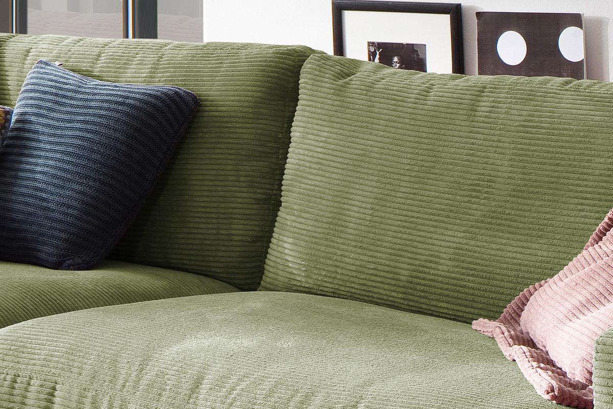 SOFA 3-SITZER MADELINE Grün Cord - Schwarz/Olivgrün, Textil (290/85/127cm) - KAWOLA