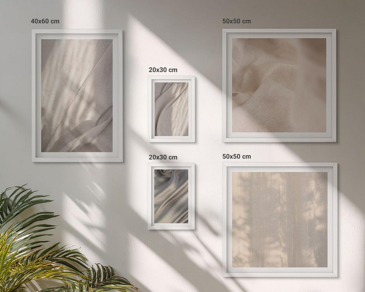 BILDER SET 5er Set - 50x50 cm & 20x30 cm & 40x60 cm Weißer Rahmen - Nahaufnahme von natürlichen Boho-Stoffen - Weiß, Kunststoff (40/60cm) - TULUP