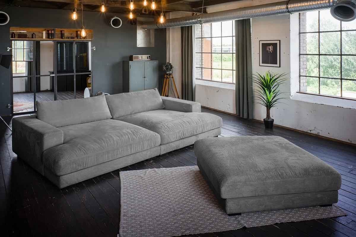 BIG SOFA-SET 6-TLG MADELINE Grau Cord - Schwarz/Grau, Kunststoff/Textil (290/85/170cm) - KAWOLA