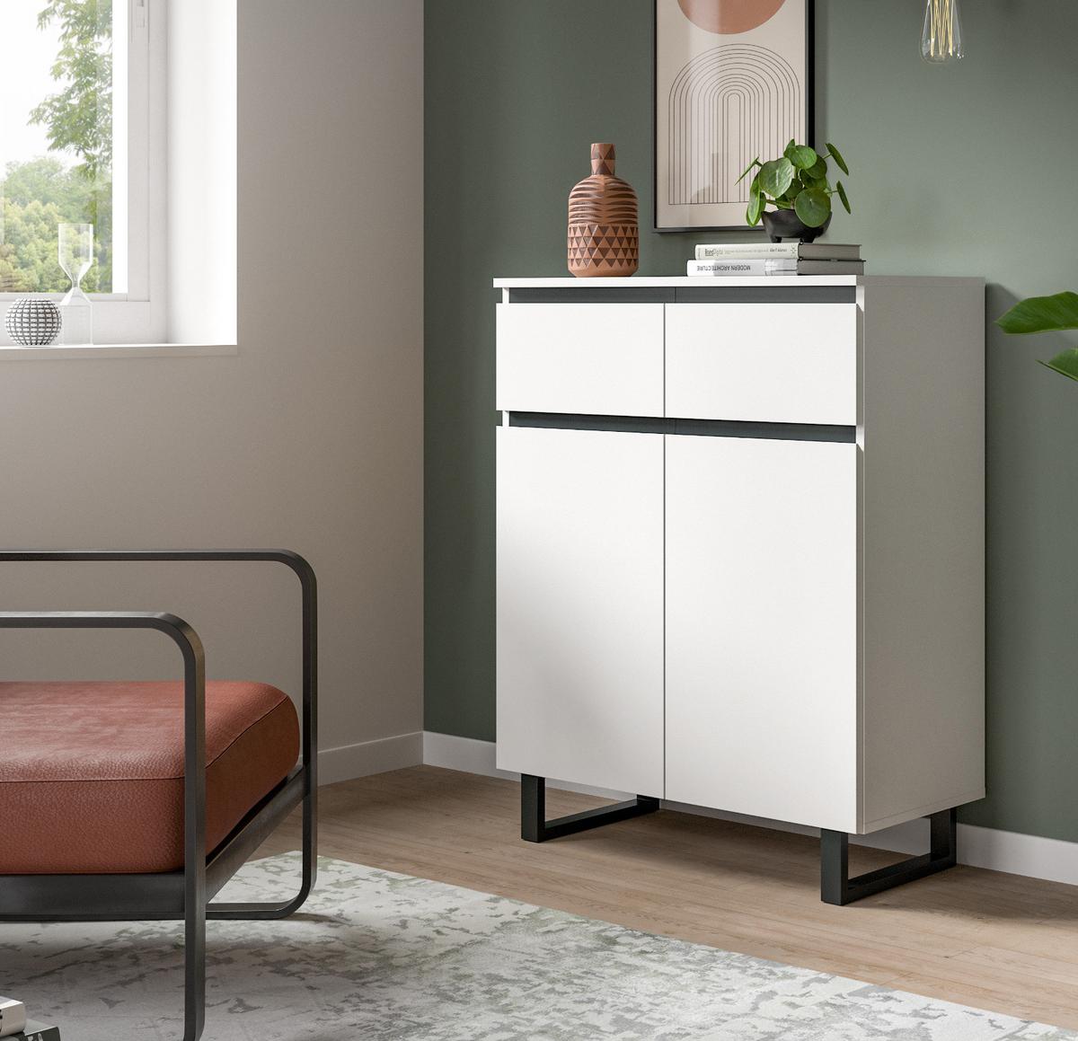 KOMMODE weiß, schwarz, Highboard 80 x 99 cm, Soft-Close, Gelia - Schwarz/Weiß, Holzwerkstoff/Metall (80/99/36cm) - Inn.Furn