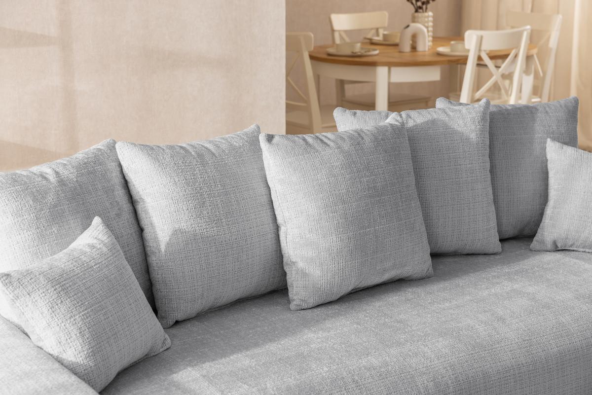 SCHLAFSOFA Calma mit Bettkasten im Bumpy-Design aus weichem Hellgrau Chenille-Stoff - Hellgrau/Schwarz, Holz/Kunststoff (239/88/98cm) - S-Style Möbel