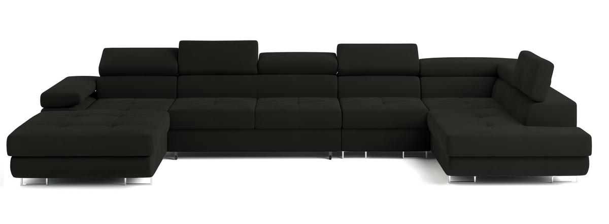 WOHNLANDSCHAFT VELORA R-S Schwarz Velours-Stoff mit Schlaffunktion - Schwarz, Holz (419/90/202cm) - MASSENO