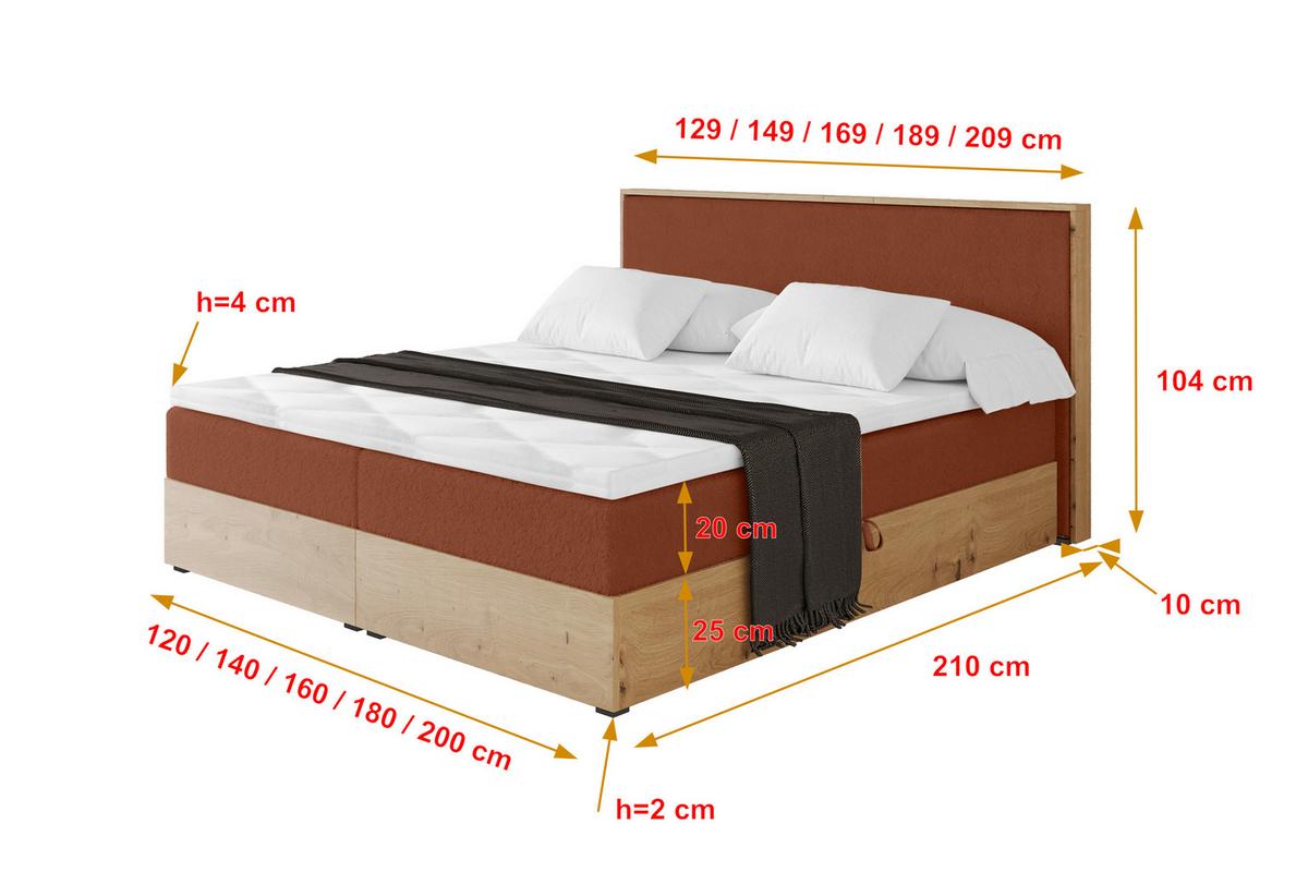 BOXBETT LOLLI9 - 180x200 - H3 Rot - Rot, Holzwerkstoff (180/200cm) - ALTDECOR