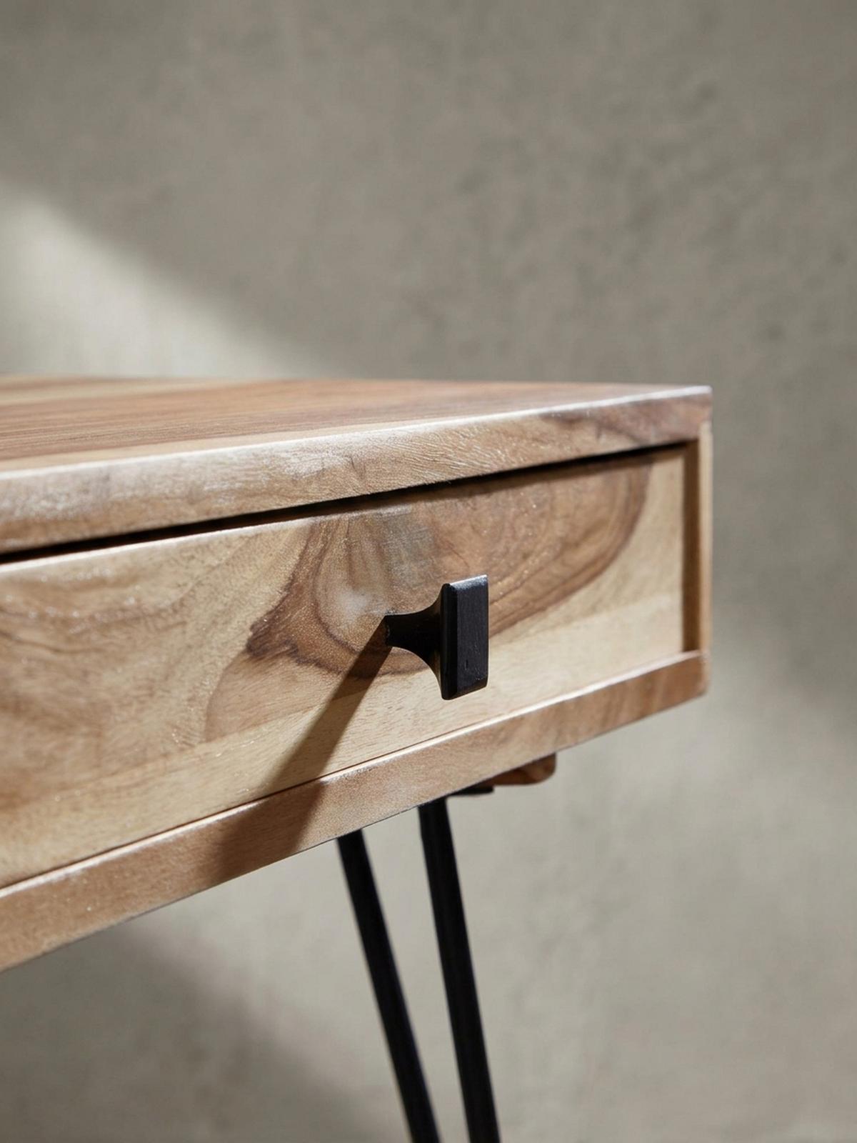 COUCHTISCH Massivholz mit Metallbeinen im Landhausstil, Akazie 60x110x40 cm - Schwarz/Akaziefarben, Holz/Metall (110/60/40cm) - KADIMA DESIGN
