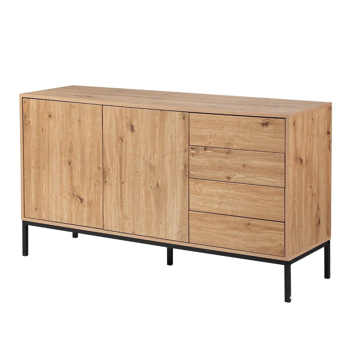 BUFFET mit 2 Türen und 4 Schubladen L140 cm 140/40/80 cm - Eschefarben, Holzwerkstoff (40/80/48.5cm) - Calicosy