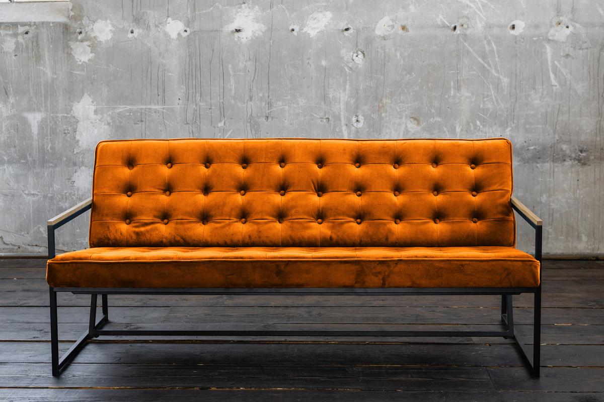 POLSTERBANK ARLY Orange Velvet - Cognac/Orange, Textil (173/80/77cm) - KAWOLA