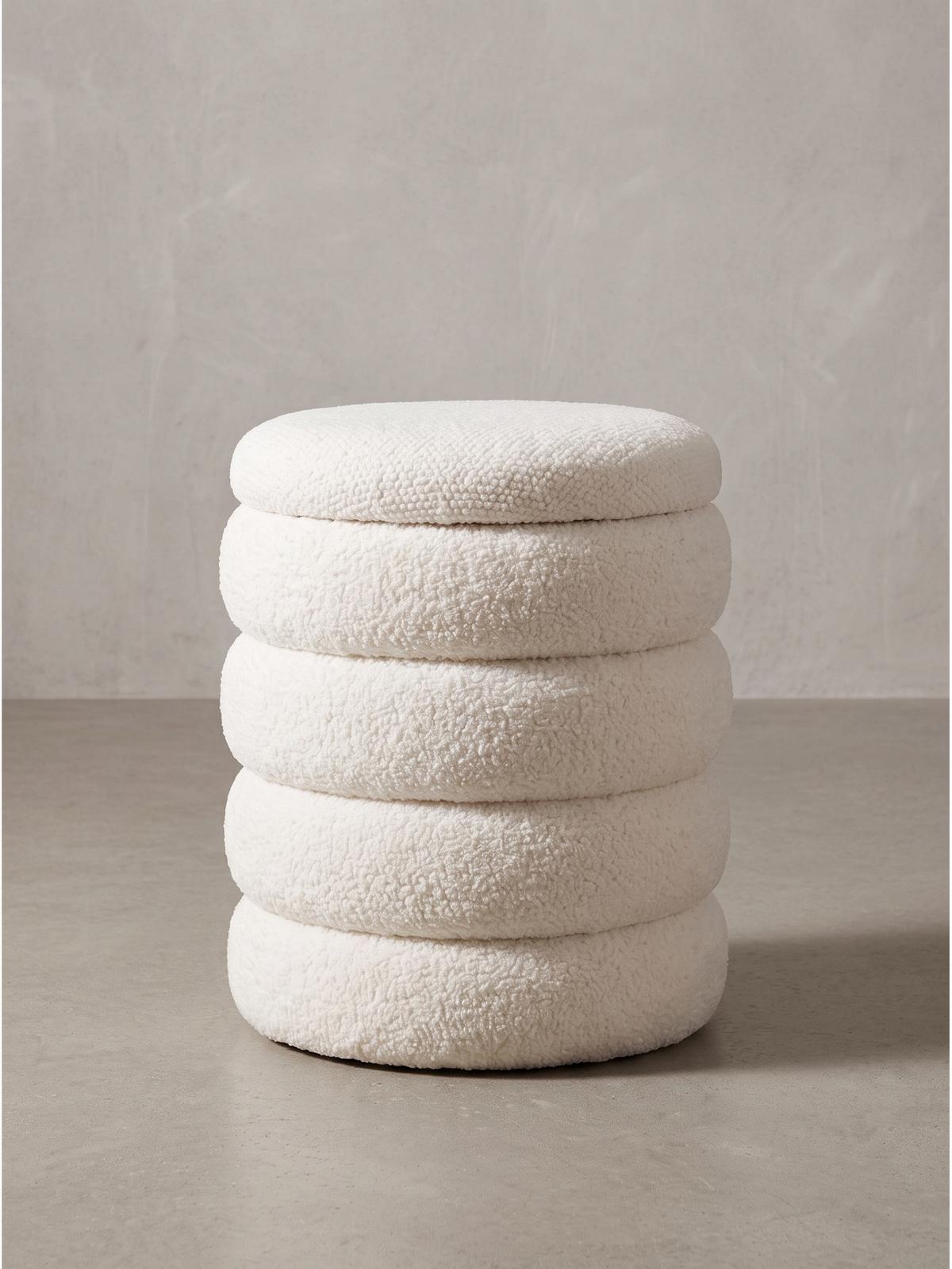 SITZHOCKER RHONE, Teddystoff, mit Textilbezug, Creme, Ø 40 x 45 cm - Beige/Creme, Textil (40/45/40cm) - KADIMA DESIGN