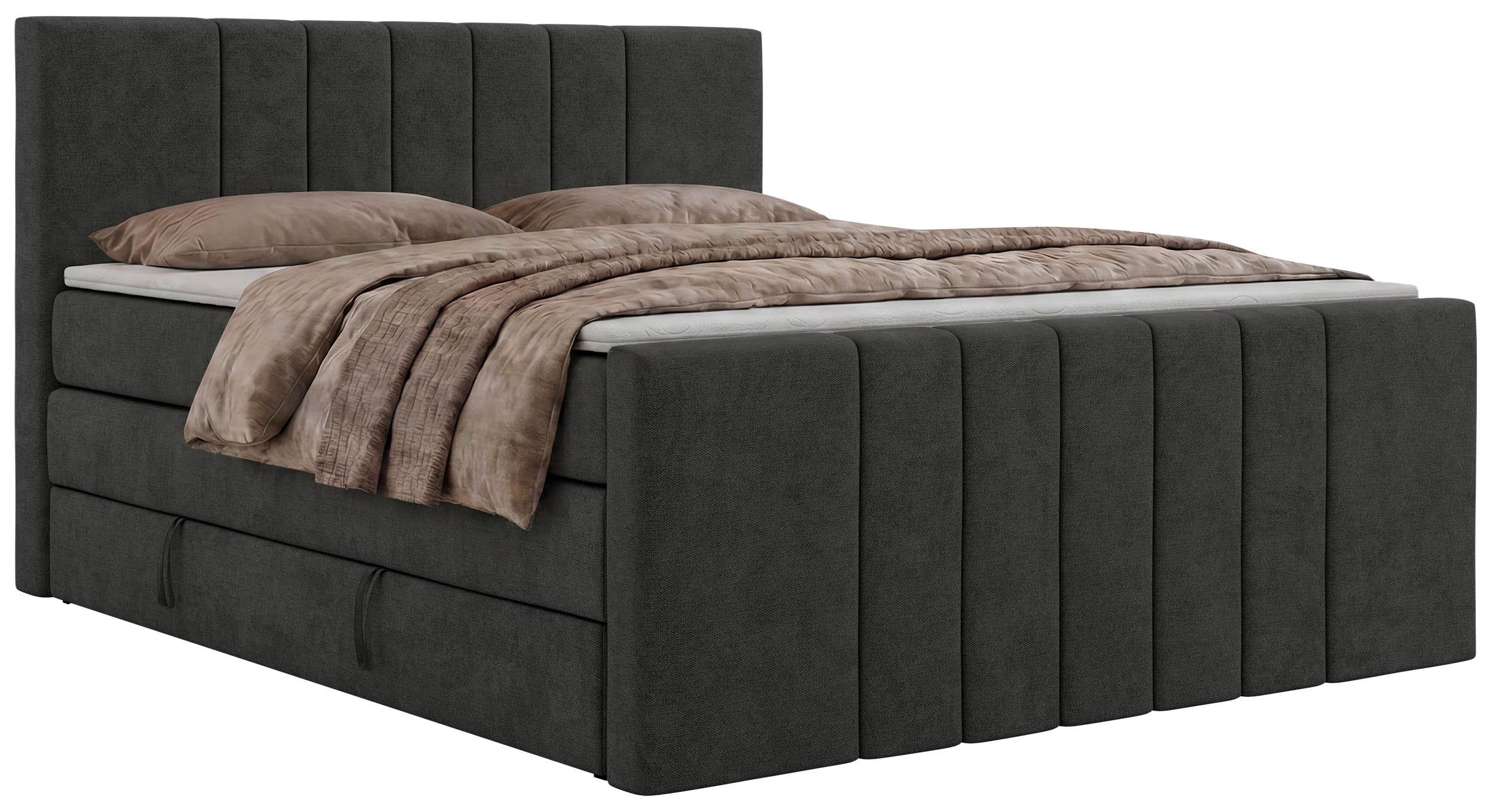 BOXSPRINGBETT INERO DUO KING 160/200 - Dunkelgrau Stukture - Topper Visco - H4 - Dunkelgrau/Schwarz, Kunststoff/Textil (160/200cm) - MKS