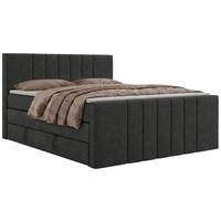 BOXSPRINGBETT INERO DUO KING 140/200 - Dunkelgrau Stukture - Topper Visco - H3 - Dunkelgrau/Schwarz, Kunststoff/Textil (140/200cm) - MKS