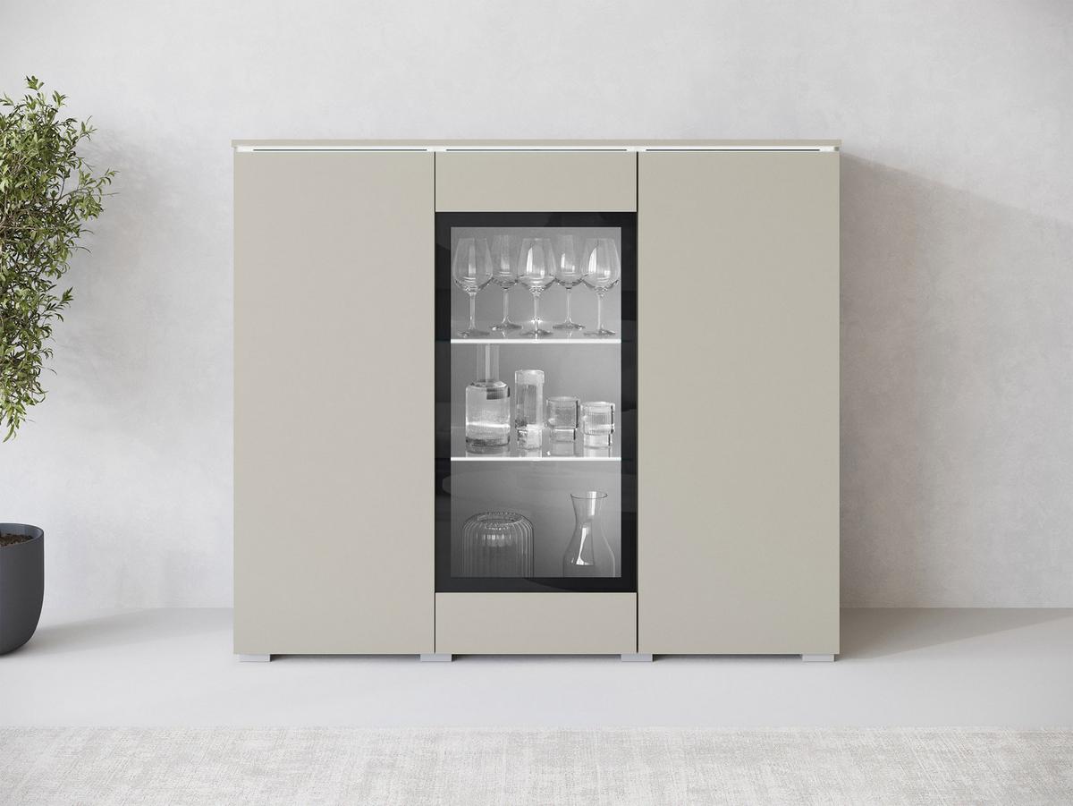 KOMMODE Vera 120 mit weißer LED Beleuchtung - Kaschmir/Silberfarben, Holzwerkstoff/Kunststoff (120/104/40cm) - MIRJAN24