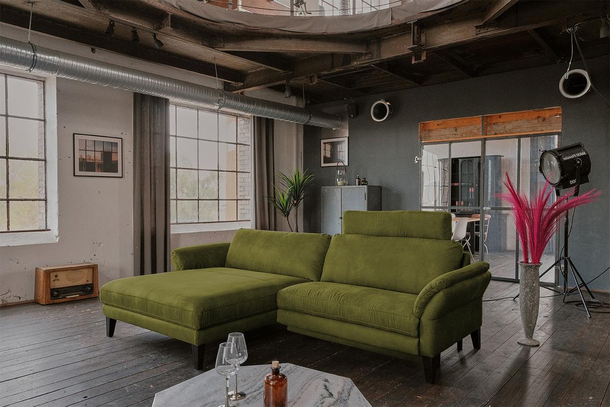 ECKSOFA MIT MOTORISCHER RELAXFUNKTION MALTA Grün Webstoff Relaxfunktion - Schwarz/Grün, Buchenholz/Textil (302/175cm) - KAWOLA
