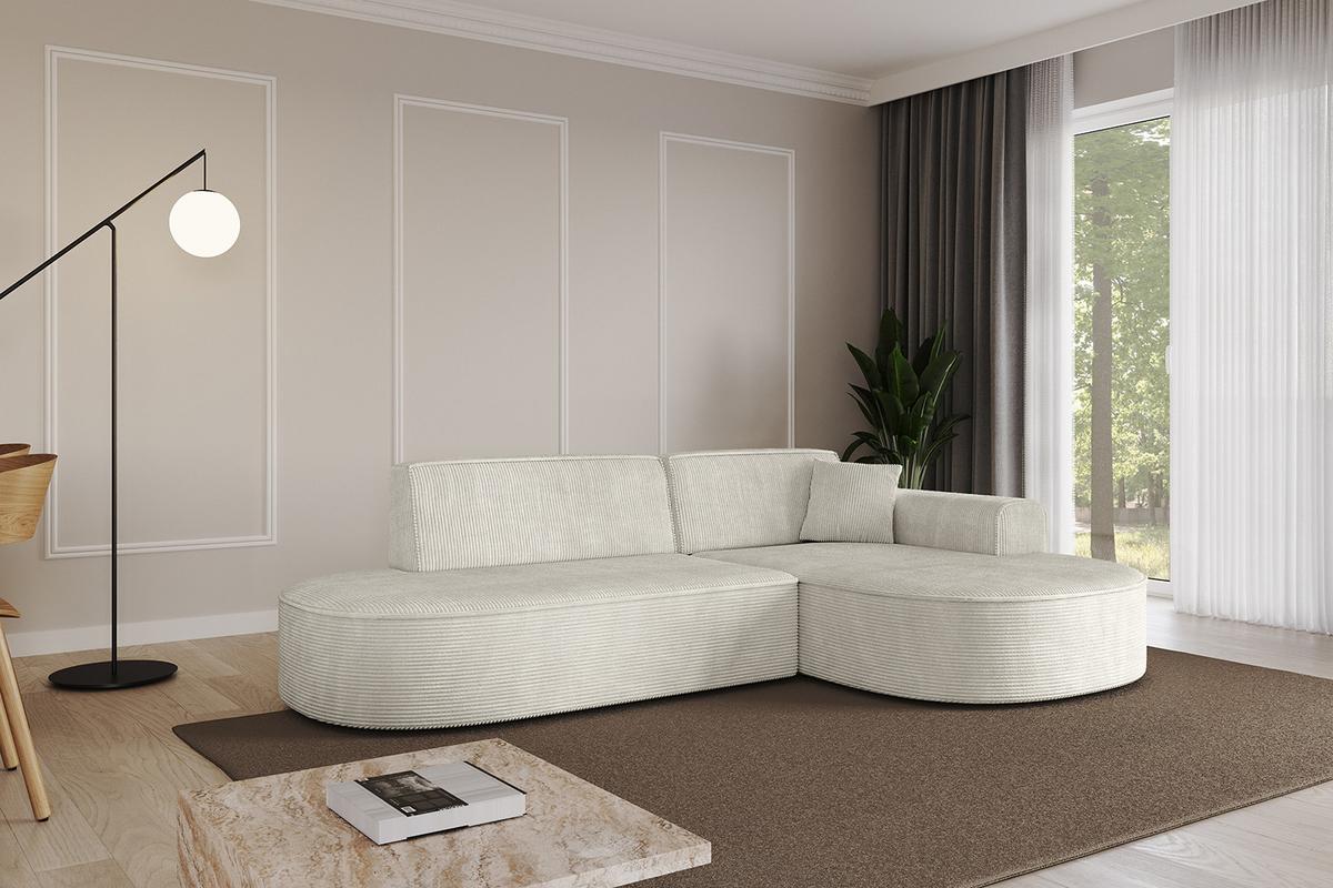 ECKSOFA Ottomane Rechts MARI-L1 - 243x171x79 cm Creme Cord - Hellgrau/Creme, Holzwerkstoff/Kunststoff (234/163cm) - ALTDECOR
