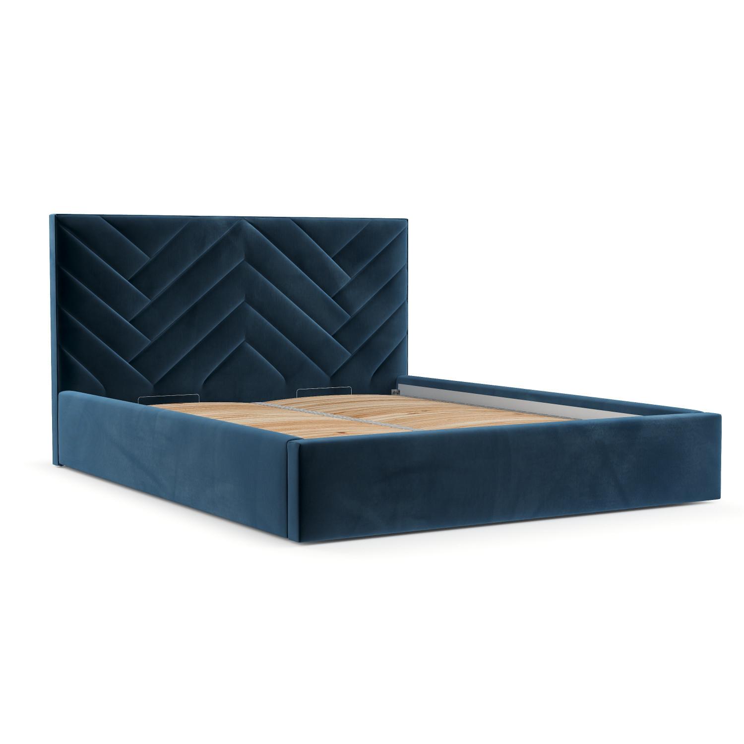 POLSTERBETT Arco 140/200 cm Dunkelblau im Kronos Stoff - Schwarz/Naturfarben, Holz/Holzwerkstoff (140/200cm) - AltaBeds
