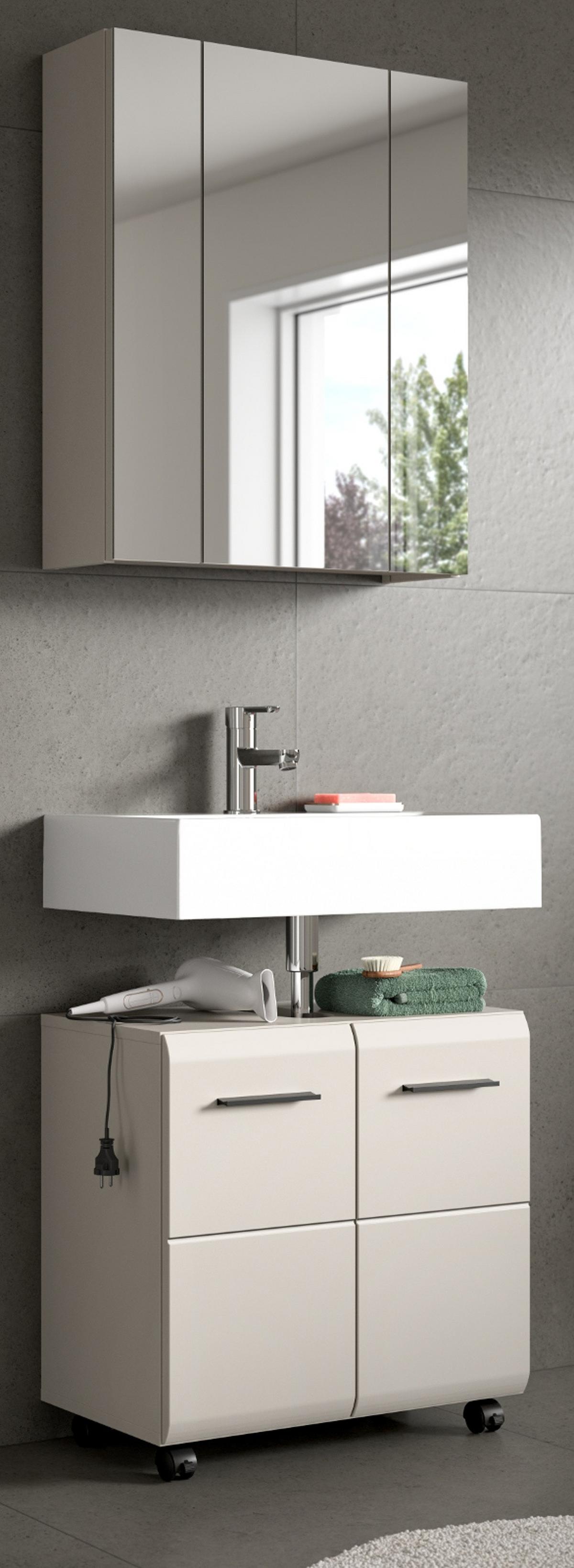 BADMÖBEL-SET Kaschmir 60 cm 2-teilig, Waschbeckenunterschrank auf Rollen - Kaschmir/Schwarz, Glas/Holzwerkstoff (60/185/30cm) - Inn.Furn