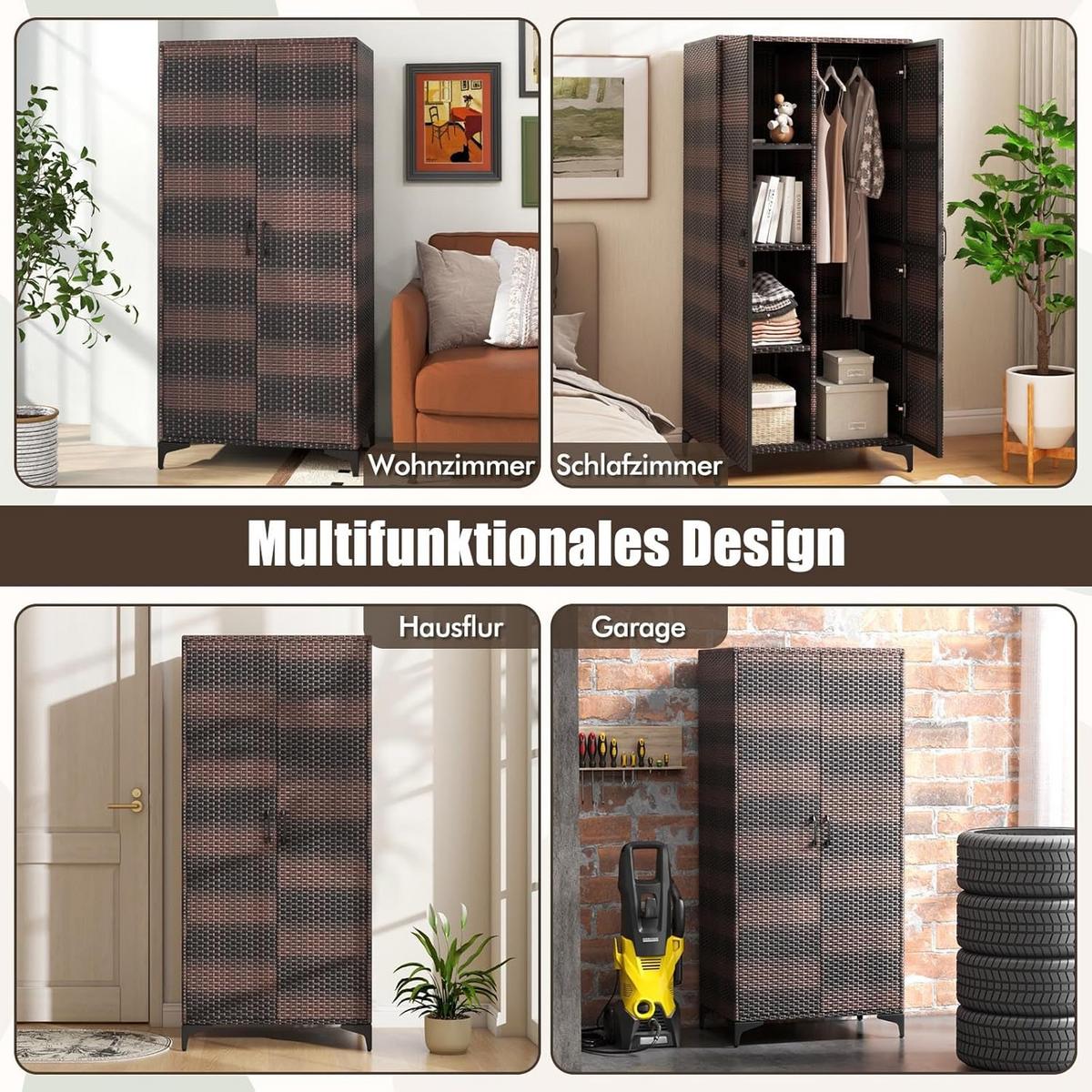 GARTENSCHRANK Braun - Braun, Kunststoff (72/157/50cm) - COSTWAY
