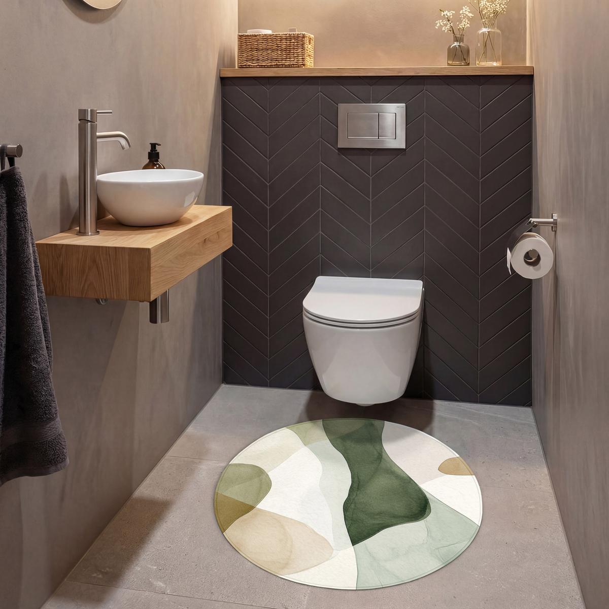 WC-VORLEGER Japandi - Abstrakt - Grün Toilettenteppich 70x70 cm - Grün, Textil (70/1cm) - OnlyWow